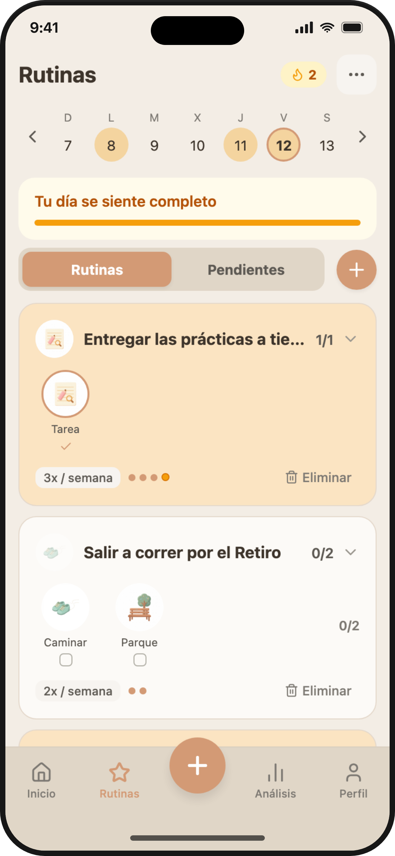 ViviDiary focus — routines and todos for the day