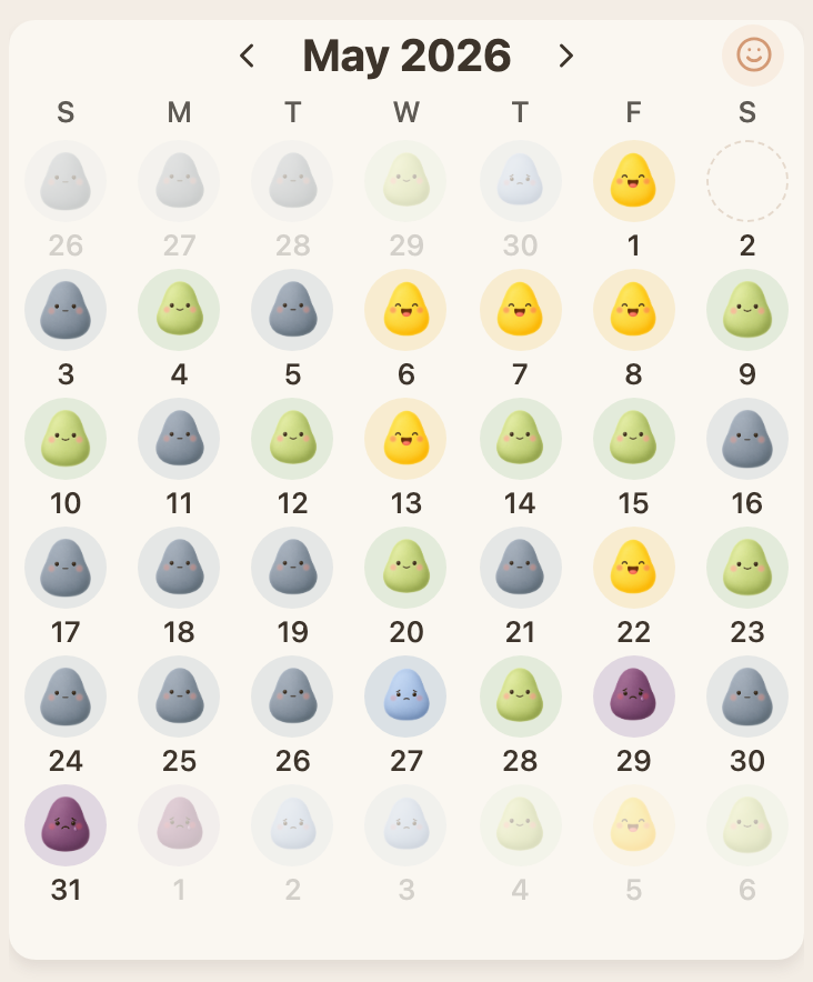 A month of daily moods on the ViviDiary calendar
