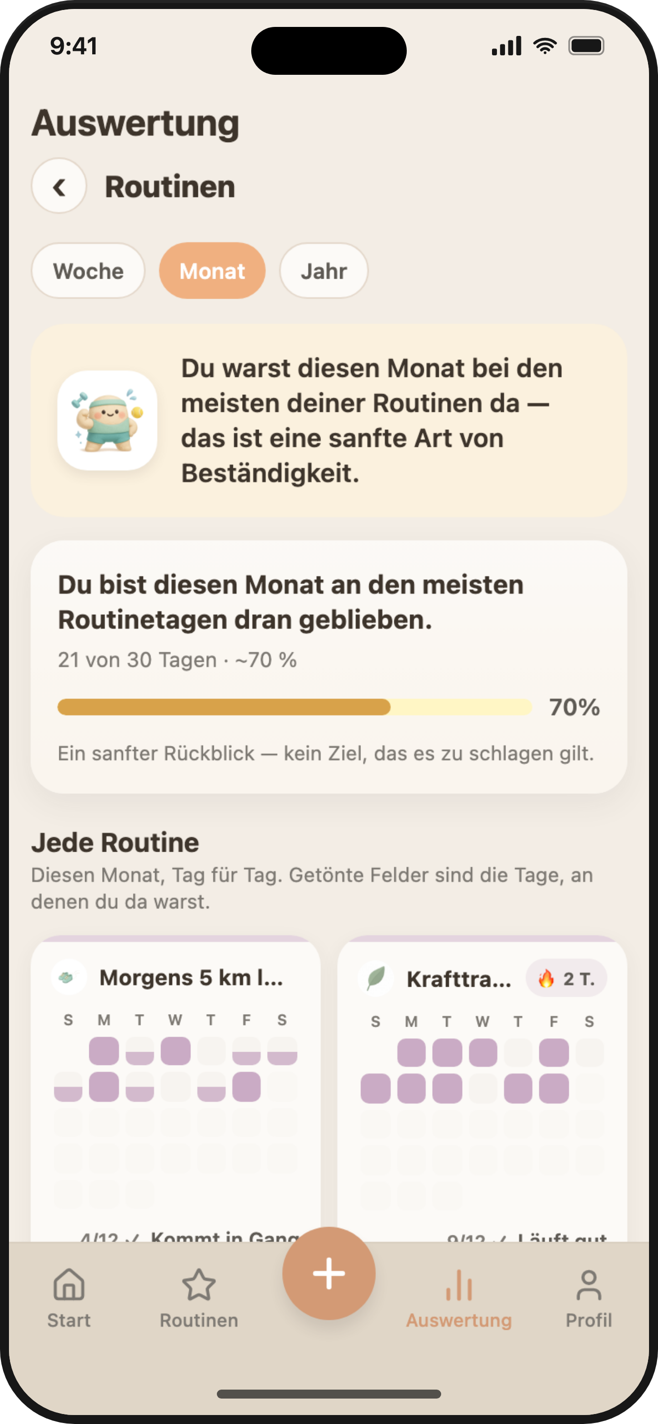 ViviDiary routine analytics — completion and streaks