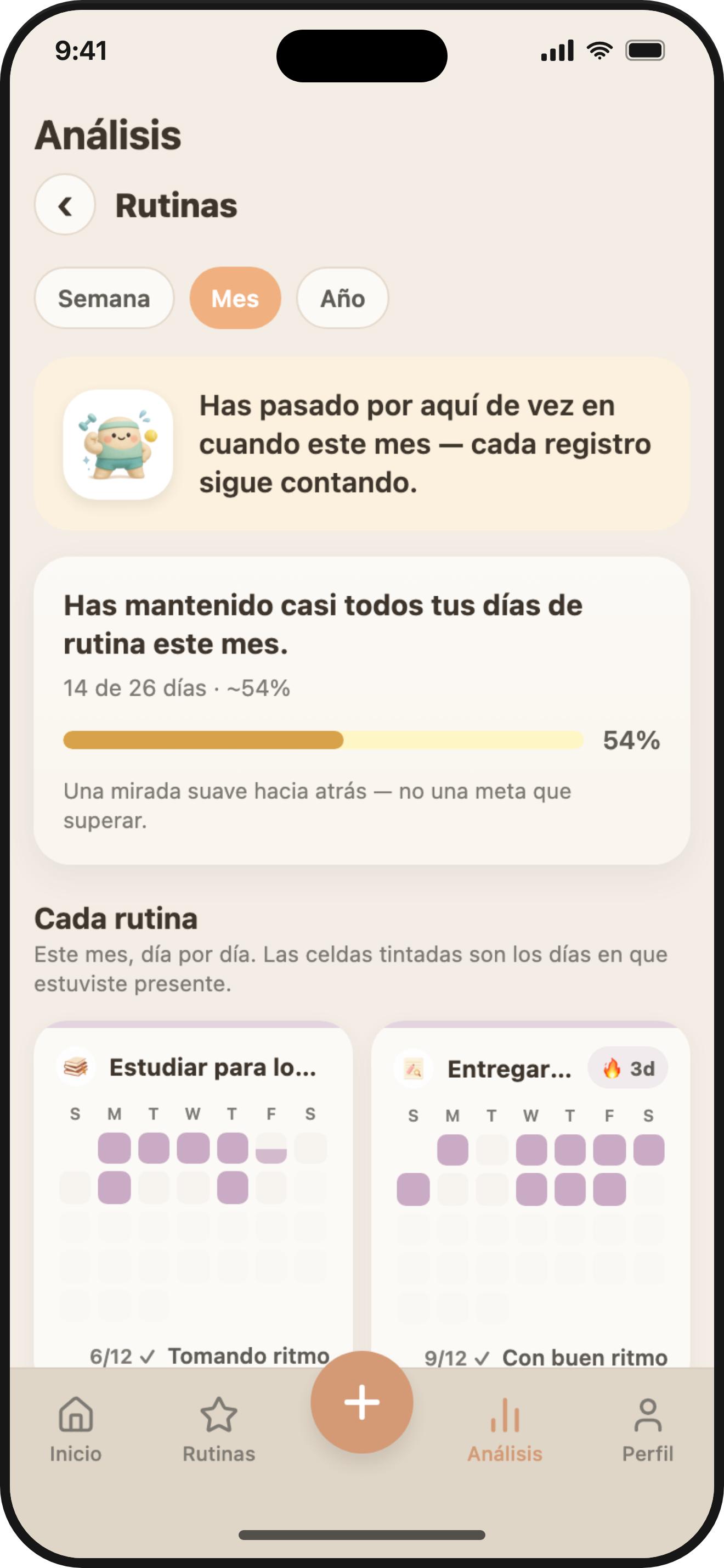 ViviDiary routine analytics — completion and streaks