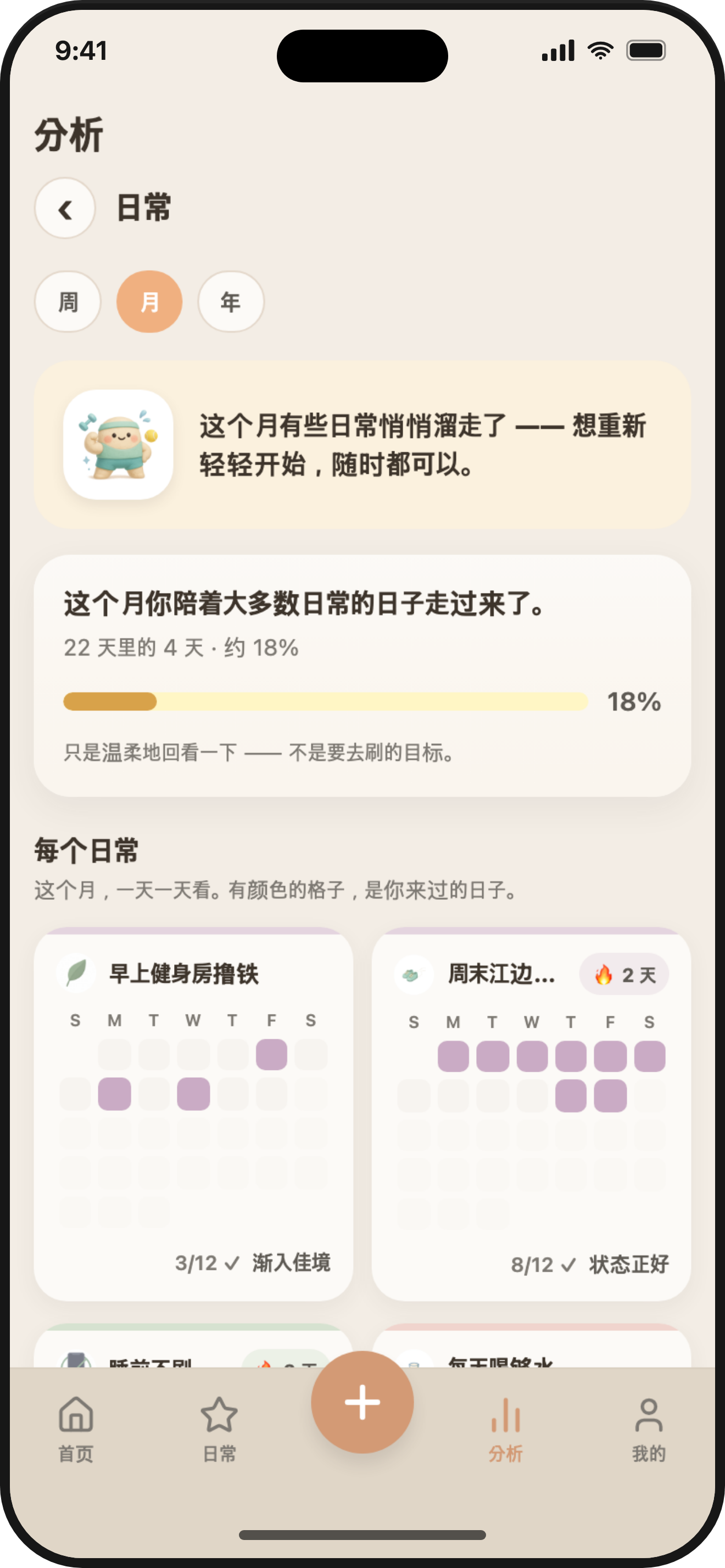 ViviDiary routine analytics — completion and streaks